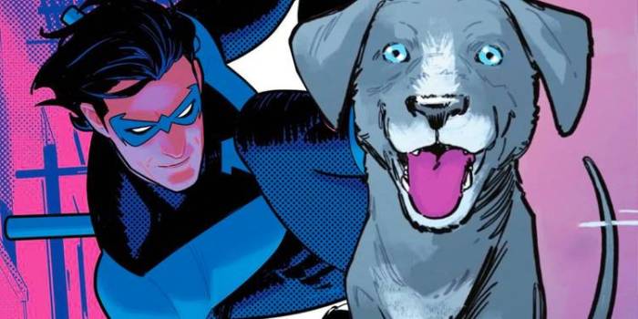 Panel from Tom Taylor and Bruno Redondo's Nightwing comic featuring Dick Grayson and his three-legged dog Haley. Panel from Tom Taylor and Bruno Redondo's Nightwing comic featuring Dick Grayson and his three-legged dog Haley.